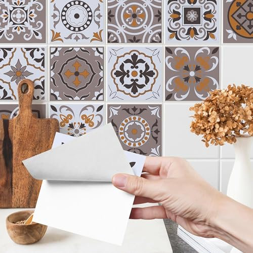 Muralo - Fliesenaufkleber Klebefliesen Selbstklebende Fliesen für Küche Bad Möbel Schrank Wand Mosaikfliesen Küchenruckwand - Braun marokkanisches Mosaik Motiv - 24 Stück 10x10 (60x40cm)