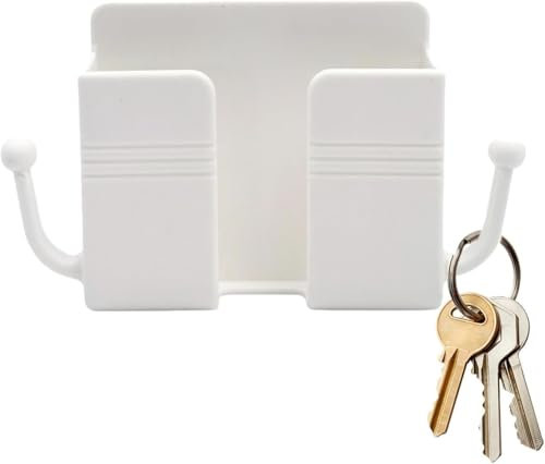Générique 1 porte-téléphone portable mural avec support de charge intégré et espace de rangement pour télécommande, installation sans perçage, avec crochets multifonctions