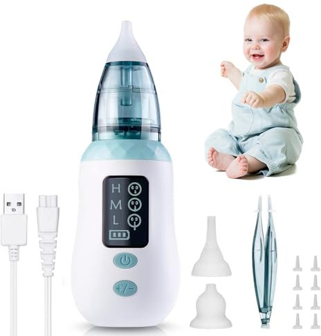 KUWUNG Nasensauger Baby, Tragbarer nasensauger baby elektrisch mit 3 Saugstufen, Nasensekretsauger für Neugeborene Kinder USB-Multifunktions-Ohrenschmalzentferner mit 4 Wiederverwendbaren Düsenspitzen