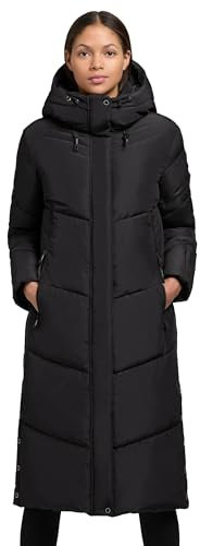 khujo Damen Wintermantel Warmer Steppmantel extra lang mit zahlreichen Taschen und großer Kapuze Sonje6-YM Black Gr. M