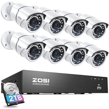 ZOSI 4K 8CH PoE CCTV Camera System with 8x 5MP Outdoor Indoor PoE IP Security Cameras, 100ft Night Vision, Motion Detection, Instant alerts, 8 Port 16CH 8MP NVR with 2TB HDD for 24/7 Recording