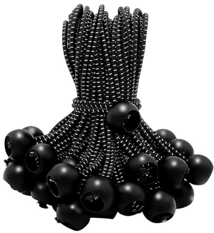 20 gomas tensoras de 15 cm con bola, color negro, tensores de lona con bola corta, para lonas, redes, pancartas, camping
