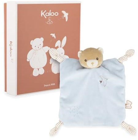 Kaloo - Schmusetuch Hase Blau 24cm - Flaches Baby-Schmusetuch Ultraweich - Extraweiches Flanellfell - Schleifen mit Schnullerfunktion - Kuscheliger und pädagogischer Begleiter ab der Geburt - K2140013