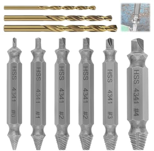 6 Stück Schraubenausdreher Set, Hochgeschwindigkeitsstahl 4341, mit Spiralbohrer, Härte Bis Zu 66 HRC, zum Bohren und Entfernen beschädigter Schrauben (Silber)