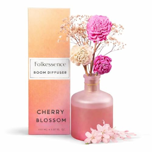 Folkulture Kirschblüten Raumduft Stäbchen Reed Diffuser - 150 ML | Natürlicher Ritual Raumduft Ohne Chemie für Badezimmer, Schlafzimmer Dekoration | Rituals Duftstäbchen für Deko Wohnzimmer Modern