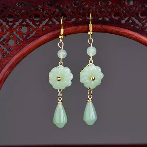 925 Silber Grün Jade Blume Ohrringe Frauen Schmuck Natürliche Geschenk