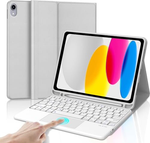 IVEOPPE Teclado iPad 10 Generación 2022/11 Generación A16 2025 (10.9/11 Pulgada), QWERTY Español Ñ, Touchpad Bluetooth Magnéticamente Teclado para iPad 10/11 Gen, Gris Claro