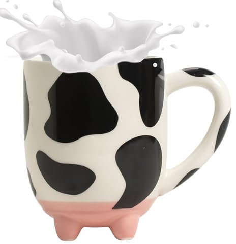 BommFu Kuh-Kaffeetasse | Keramiktasse Mit Kuh-Motiv | Kuhdrucktee Tasse | Breiter Mund 430ml Seltsame Milchkuh-Tassen Mit Euter | Taza De Va-ca Kuhliebhaber Geschenke