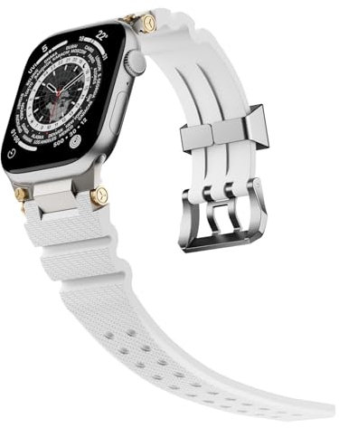 GUMMMY Correa de goma para Apple Watch Band S10 46mm S10 42mm Ultra 49mm 45mm 44mm correas de reloj de goma Correa impermeable(Silvery white,45mm)