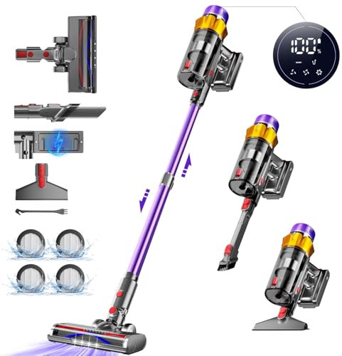 Authmic 65000Pa Akku Staubsauger,70 Mins/550W/1.6L/HEPA*4,staubsauger kabellos mit Smart LED-Display und V-Anti-Tangle-Bürste,Kabelloser Staubsauger mit 4 Duftpaneele,für Teppich,Hartböden,Tierhaare