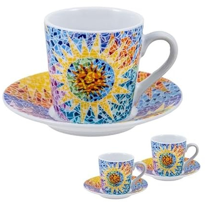 DRW Set mit 2 Porzellantassen mit Gaudi-Elementen: 6 x 6 x 6 cm, bunt, Medidas: Taza: 6x6x6 cm