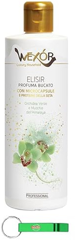12x WEXOR Wäsche Deodorant Elisir Grüner Himalaya Wäscheparfüm-Elixier mit Mikrokapseln - mit Grüne Orchidee und Himalaya-Moos 200ml + Beni Culinari Kostenloser Schlüsselanhänger