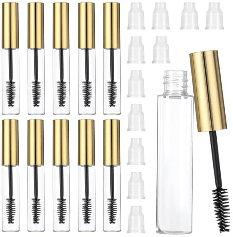 JJUNW 10 Stück Leere Mascaraflasche, 10ml Wimpernbürste Mit Behälter, Leere Flaschen für Rizinusöl Wimpernbürste mit Behälter Nachfüllbare Mascara Flasche für Wimperntusche