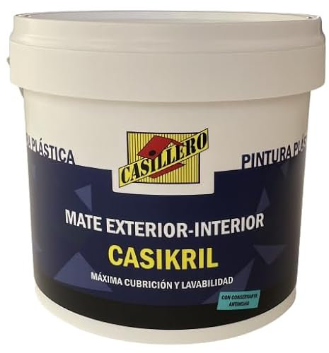 Pintura blanca interior mate CASIKRIL 200 | Alta cubrición | Lavable | Secado rápido | Acabado profesional | Pintura plástica al agua | Formatos 4L y 10L | Paredes y techos (4 Litros)