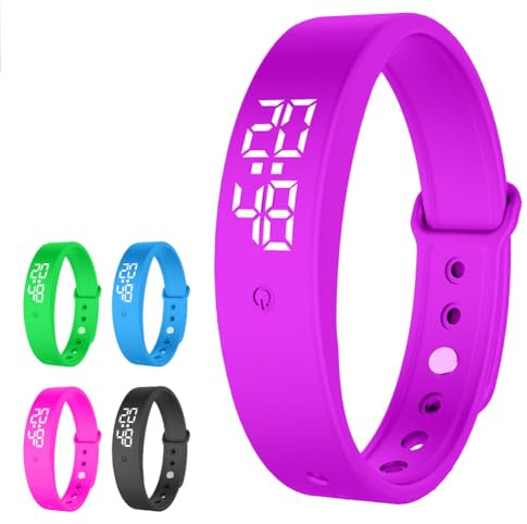 Gohytal Vibrationsalarm Erinnerung Uhr, Vibrationswecker Armband, Silent Vibrating Alarm Uhr, Töpfchen-Trainingsuhr, Trinkerinnerung Alarm, Pillenerinnerungen, Vibrationsarmuhr (Lila)