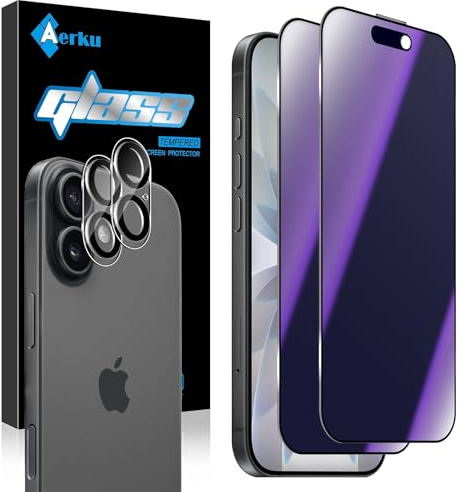 Aerku Matte Sichtschutz für iPhone 17 für Panzerglas, 2 Stück [Anti-Blaulicht-Augenschutz] Privacy Schutzfolie mit 2 Stück Kameraschutz, 28°Anti-Spy Full Screen Displayschutz Folie