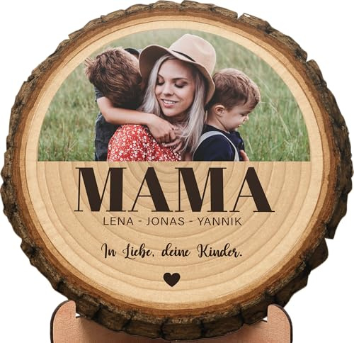 Elbeffekt Mama Geschenk - Baumscheibe - Personalisiertes Fotogeschenk, Mama Weihnachtsdeko, Mama Geschenk - Geschenke für Mama, Besondere Geschenke Mama, Geschenke Mutter, Geschenk für Mutter
