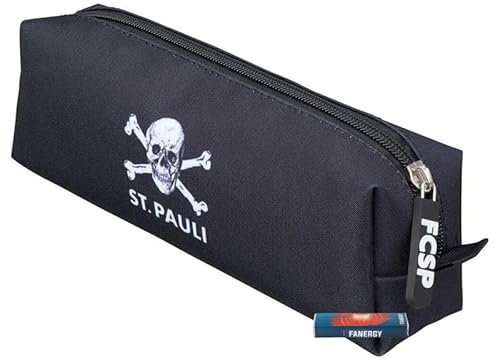 FC St. Pauli Federtasche Totenkopf in Schwarz, Offizieller Fanartikel, robuste Nylon Tasche mit Reißverschluss & FCSP-Zipper für Schule & Alltag + Fanergy Traubenzucker