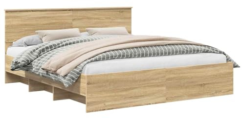 vidaXL Bettrahmen mit Kopfteil Sonoma-Eiche 180 x 200 cm Holzwerkstoff, Moderner rechteckiger Holz-Bettgestell, haltbares minimalistisches Design für Schlafkomfort, stylische Schlafzimmereinrichtung