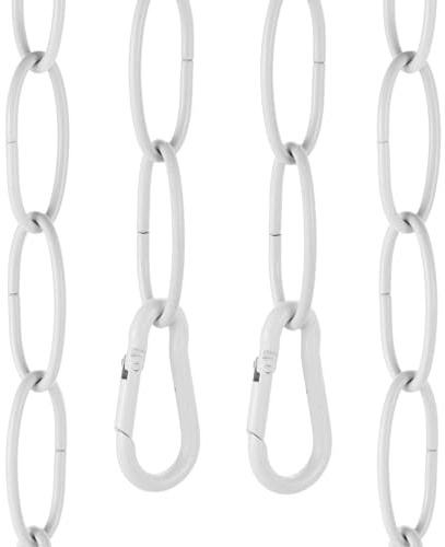 sourcing map 7ft Lighting Hanging Chain 2.4mm/0.09 Chandelier Chain White | Looping Metal Pendant Extension with 2 Spring Snap Hook for Hanging Plant Pendant Chandelier Light Fixture