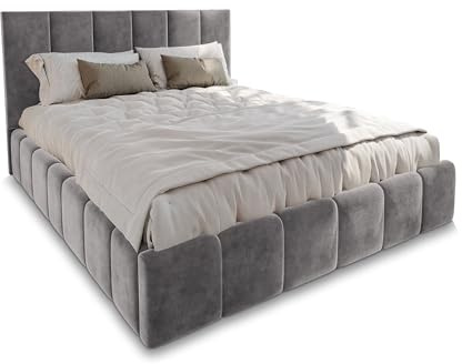 Masseno Polsterbett TARANTO 120x200 cm, Doppelbett, Bettkasten, Stauraum, Lattenrost Und Kopfteil - Hellgrau, Monolith 84