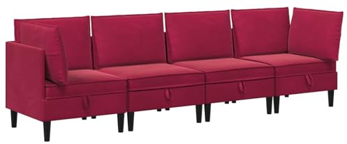 vidaXL Wohnzimmergarnitur mit Kissen mit Speicher 4 pcs Weinrot Samt, Stylisches, modernes Samtsofa-Set, ergonomisches Wohnzimmermöbel, Bequeme Polsterung, platzsparendes Design