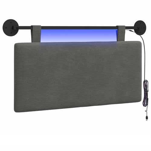 vidaXL Hängendes Kopfteil Mit LED Licht Dunkelgrau Cordstoff, Moderner rechteckiger Wand-Kopfteil, weich gepolstert, verstellbare Rückenlehne, platzsparender Bett-Zubehör