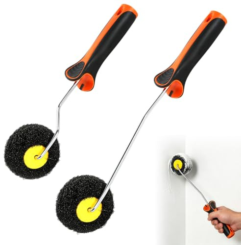 Skoter för spackel, 2 stycken hörnrullar med nylonborst, specialrulle, tvättbar från spatel och rullgips, spatelrulle för inom-/takhörn, gipsskivor och svåråtkomlig