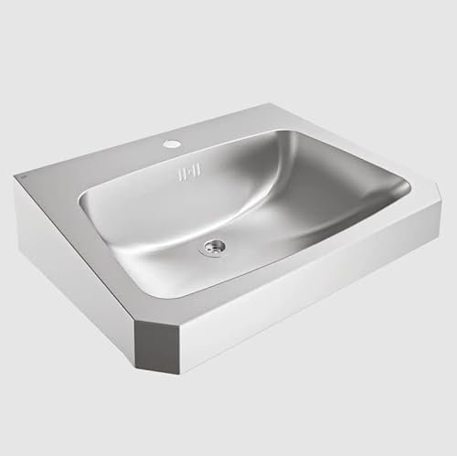 KWC Waschtisch WT600C aus der Linie Anima aus Edelstahl zur Wandmontage, Variante:Mit Armaturenbohrungen