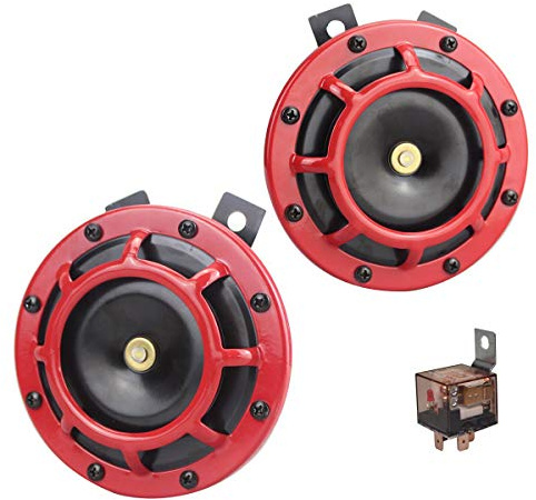 GAMPRO Auto Horn Kit 12V 135db Super Loud Hochton und Low Tone Metall Twin Horn Kit mit Halterung für Autos LKW SUVs Wohnmobile Vans Motorräder Off Road Boote (rot)