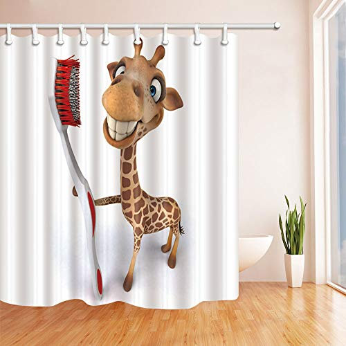 FANSU Duschvorhang Anti-Schimmel Wasserdicht Antibakteriell Tiere 3D Drucken, Polyester Transparent Karikatur Vorhang für Badzimmer Digitaldruck mit 12 Duschvorhangringe (180x180cm,Giraffe)