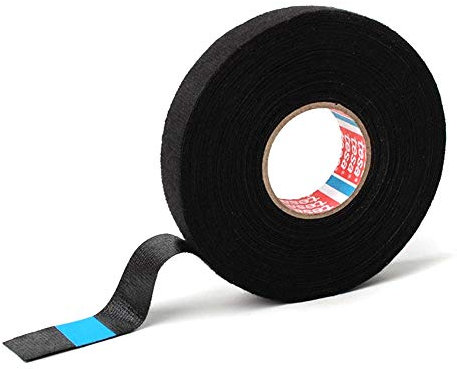tesa PET Vlies Gewebeband Klebeband (19mm x 25m), Farbe: schwarz, für Haushalt oder Kfz Kabelbäume