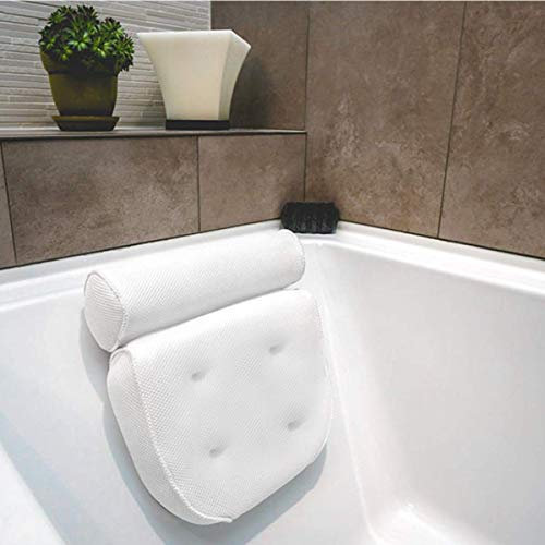 Taylor & Brown Spa Bath Pillow with Head, Neck, Shoulder and Back Support. Non-Slip, Extra Thick, Soft and Large 38x35cm for The Ultimate Relaxation Experience. Fits Any tub, White