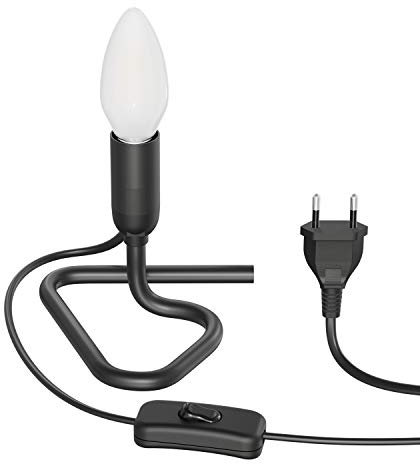 ledscom.de Tischlampe TRIN schwarz mit Stecker und Schalter inkl. E14 Lampe 424lm frosted warmweiß
