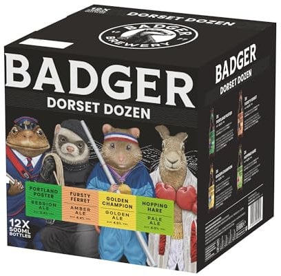 Badger Beers Dorset Dozen Beer Multipack | Golden Ale, Amber Ale, Pale Ale & Session Ale | Gift Box of 12 x 500ml beer bottles
