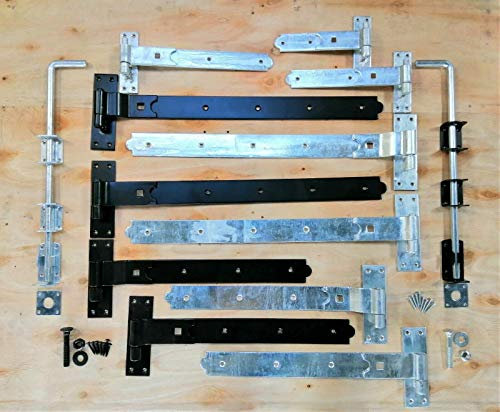 Heavy Duty Door shed BARN GATE Hook & Band Hinges CRANKED & Straight Drop Bolt (Black, 2 x 24 CRANKED Hinge)