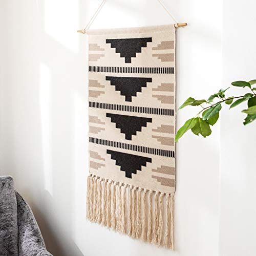 Makramee Wandbehang Wandteppich Boho Chic, handgefertigte gewebte Quasten Wandteppiche Wandkunst, Baumwolle Leinen Wand Banner Schlafzimmer Kindergarten Party Hintergrund Dekoration,Black