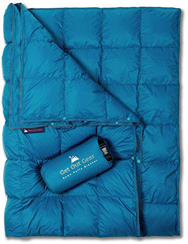 Get Out Gear Down Camping Blanket - Outdoor Lightweight Packable 650 Fill Power Down Blanket Compact Waterproof and Warm Backpacking Quilt for Camping Hiking Travel Hammock