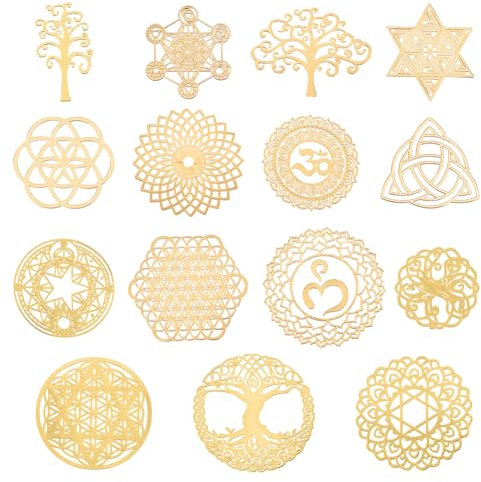 OLYCRAFT 15Stk Heiliger Geometrischer Aufkleber 18~36x25~36mm Kupfer Orgonit Aufkleber Pyramide Aufkleber Selbstklebende Goldene Messing Aufkleber Für Sammelalben DIY Resin Crafts Telefon