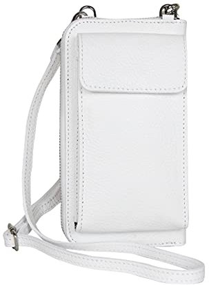 AmbraModa GLX21 - multifunktionale Damen Handytasche, Umhängetasche, Geldbörse aus echtem Leder, geeignet für Handys bis 6,5 Zoll (Weiß)