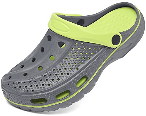 Unisex Clogs Pantoletten Sommer Hausschuhe Strand Sandalen Gartenschuhe mit Fußbett aus Weichem, Grau, 46/47 EU (300)