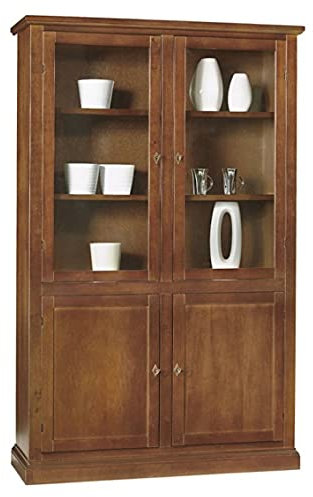 Mar.c.a. Design Vitrine, Art pauvre, bois massif et MDF à 2 portes vitrées et 2 portes noyer foncé - Mis. 120 x 41 x 187 cm.