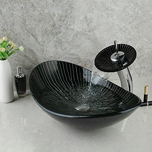 chicstyleme Tischwaschbecken Waschbecken im Bad Aufsatzbecken mit Armatur Aufsatzwaschbecken Glasbecken Becken aus Gehärtetem Glas Round Waschbecken Aufsatzbecken aus Glas