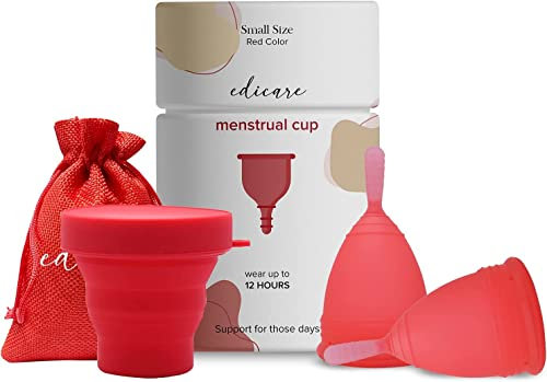 Edicare, Coppetta Mestruale, 2 Coppette Mestruali, 1 Sterilizzatore, 1 Borsa da Trasporto, Silicone di Grado Medico, Morbido, Ecosostenibile, Riutilizzabile (S, 1 unità (Confezione da 1))
