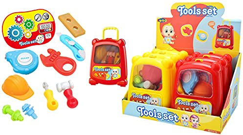 Diakakis Luna Kinder Werkzeug-Trolley 11-TLG. Heimwerker Handwerker Spielset Werkzeugset