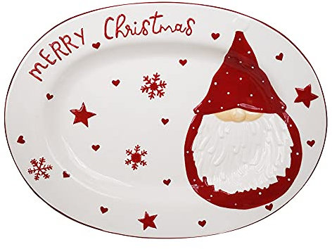 Mazzeo Piatto Natalizio per arredo con Gnomo, 40x30x4 cm, Idea Regalo Christmas