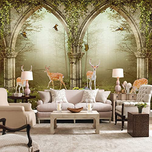 European Flower Vine Doors Foggy Forest Deer Fototapete Für Wohnzimmer Tv Sofa Hintergrund Wand Vlies Benutzerdefinierte Größe Tapete,400*280Cm