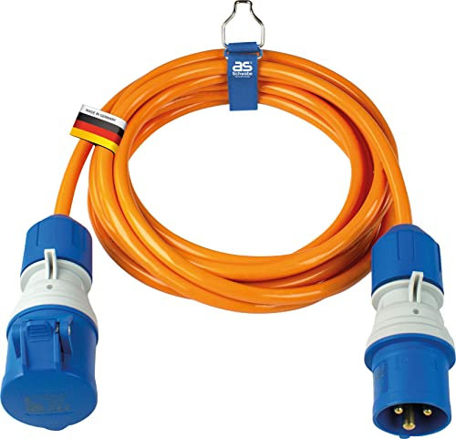as - Schwabe Camping Verlängerungsleitung 5 m – 230 V / 16 A / 3-polig – CEE Stecker mit Spannungsanzeige - CEE-Kupplung mit Klappdeckel - Wohnmobil Verlängerung - Made in Germany - IP44, 62431