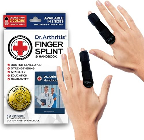 Férula Dedo Desarrollada por Médicos - Ortesis para Dedo Índice, Medio, Anular y Meñique - Férula Extensora Acolchada - Protector Dedos Rehabilitación Dedo Gatillo y otras Lesiones - L/XL (Negro, Par)