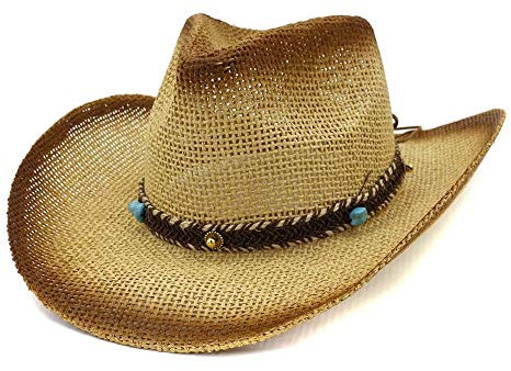 RTFGJ Mode Summen Sonnenhut Sprühfarbe Stroh Cowboy Hut Outdoor Sonnenhut Leder Geflecht mit türkisfarbenen Strand Hut (Color : 4, Size : 56-58cm)